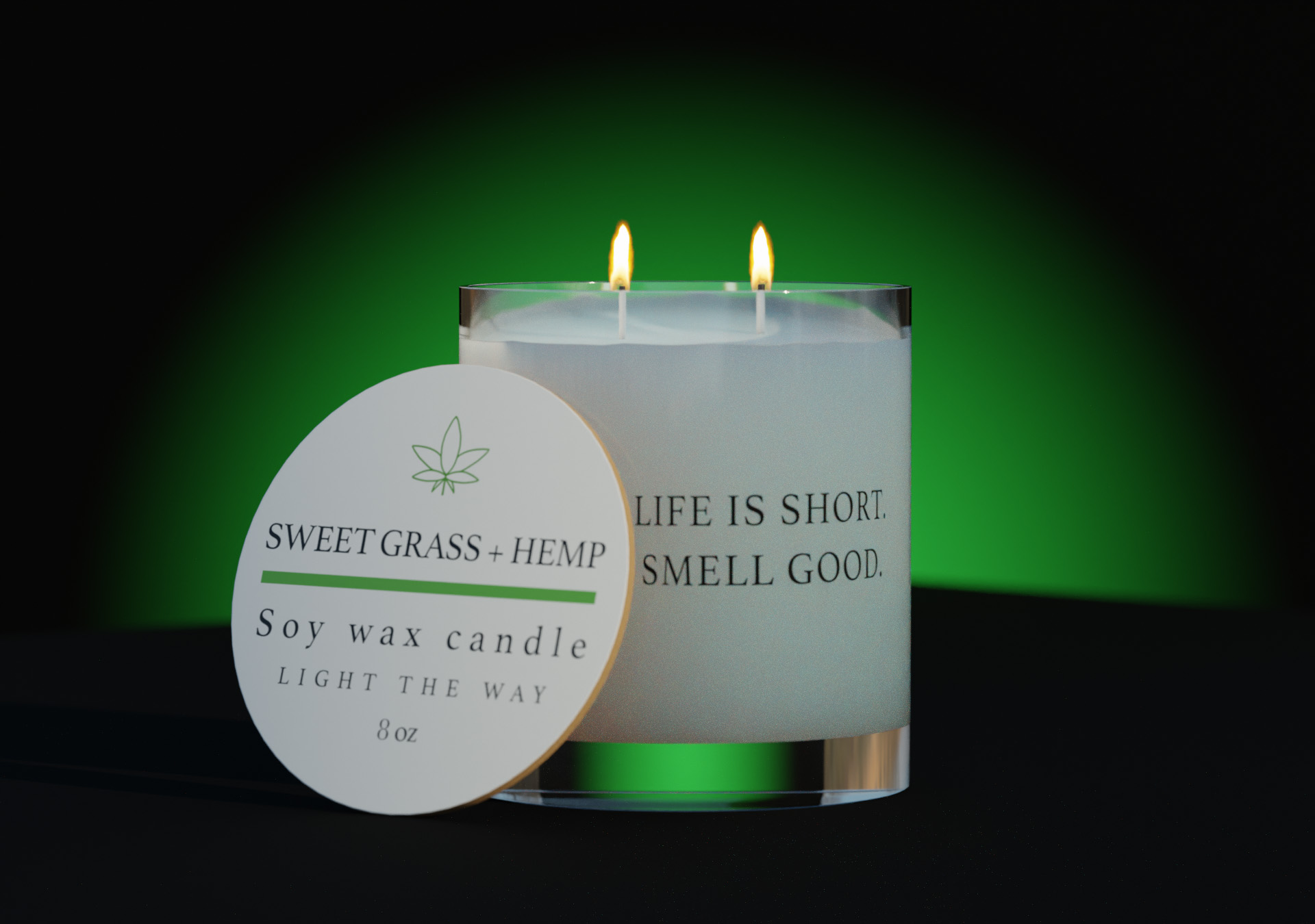 Hemp Candle Glow Advertisement - Created in Blender, Labels by Eugene Moorehouse